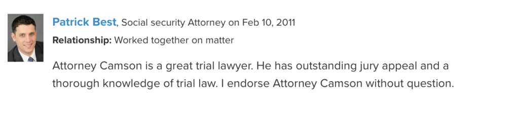 Fellow Attorney Endorses Josh Camson